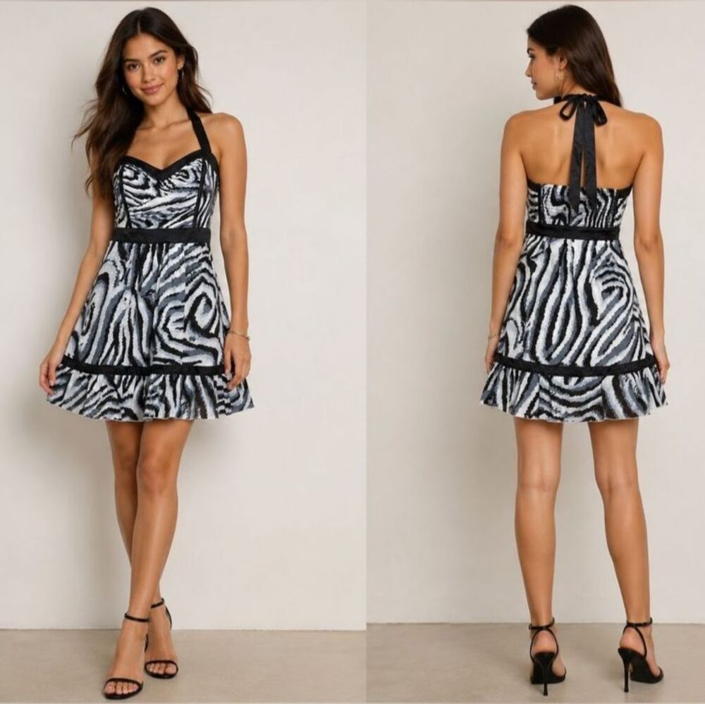 (W1) NWT Vintage 2b Bebe corset black and white zebra print dress, 2000s Sz S